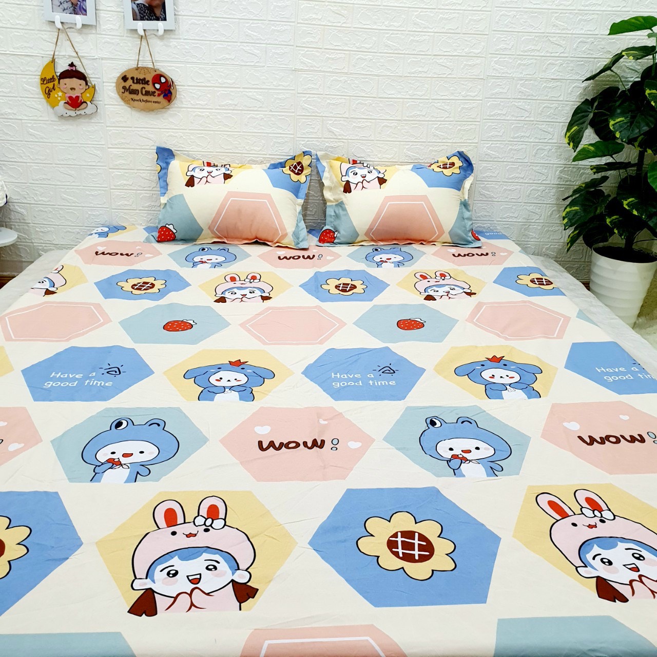 Bộ Chăn Ga Gối Cotton Poly - Thỏ Wow ( 3 Món , 4 Món , 5 Món ) Tiệm Nhà Cá
