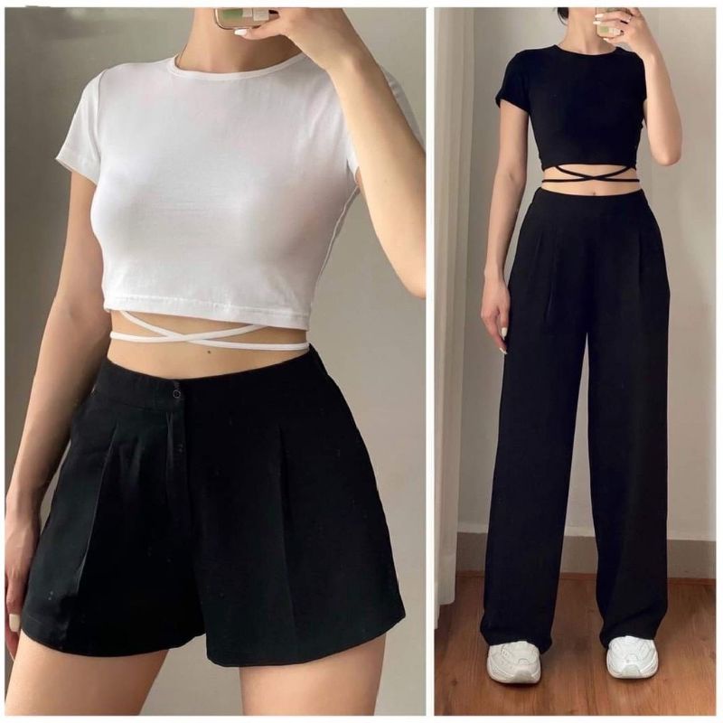 [HCM] Áo Thun Đan Dây Chéo Bụng Xinh Xắn