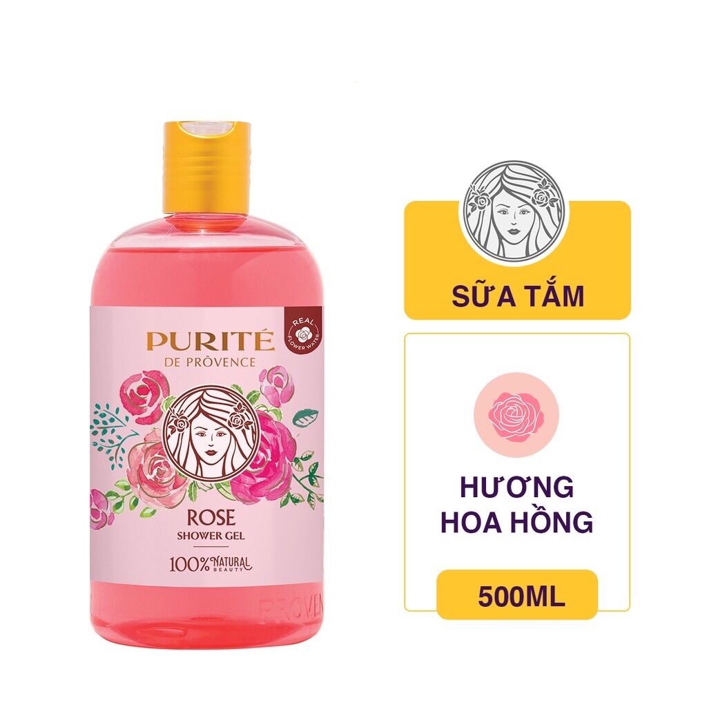 Sữa Tắm Purite De Provence Hoa Hồng 850ml - KÈM TẶNG CHAI 250ML