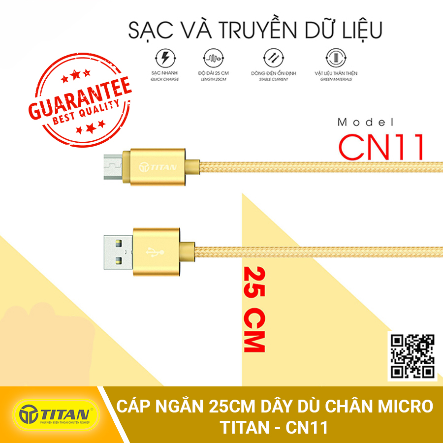 Cáp sạc Dây Dù  Micro USB TITAN - CN11 dây dù siêu bền sạc nhanh