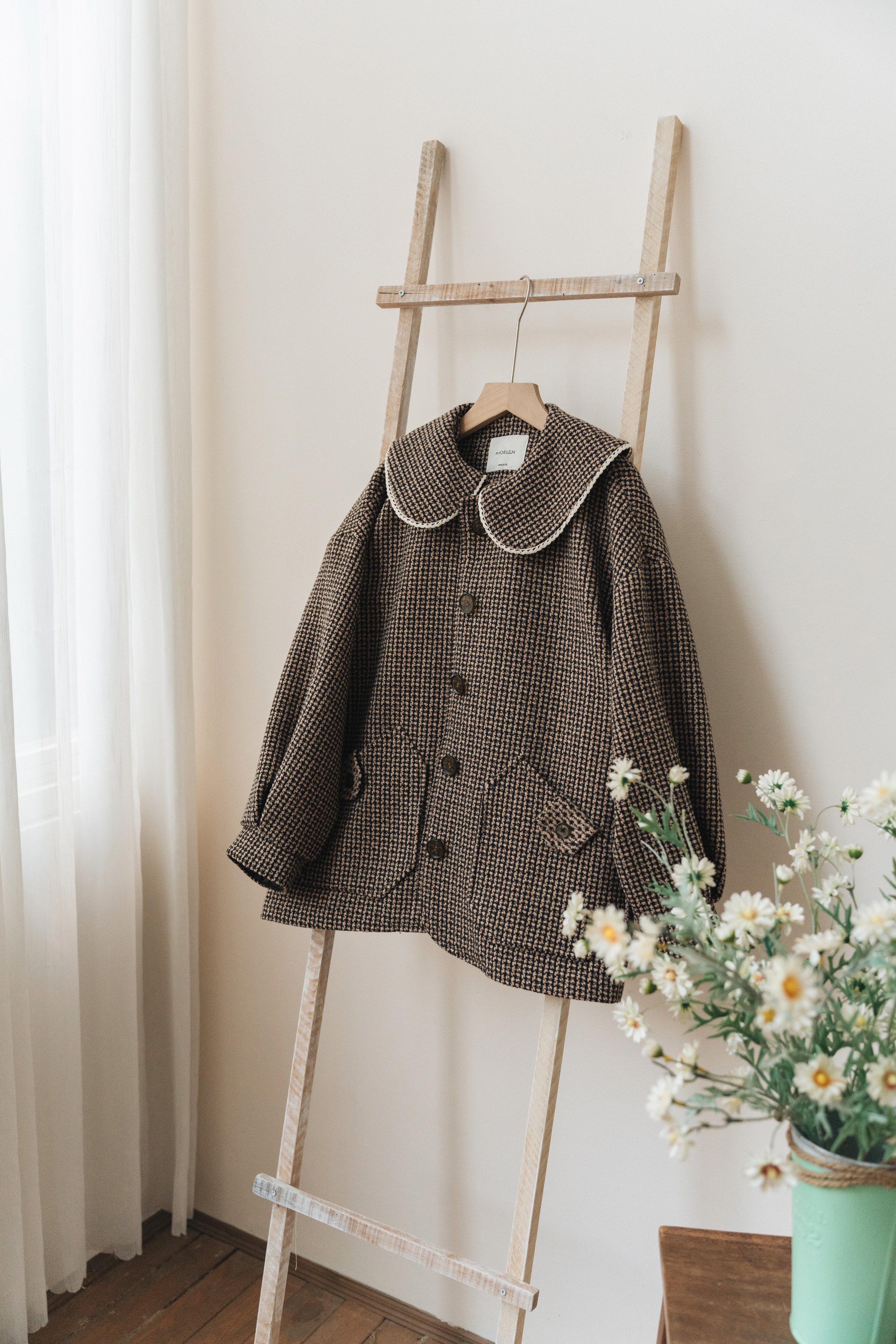 Áo khoác dạ kẻ houndstooth cổ sen MADELEN