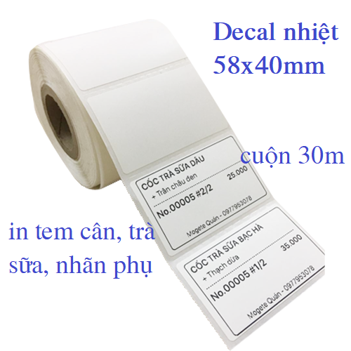 Giấy in tem mã vạch, decal nhiệt khổ 58x40
