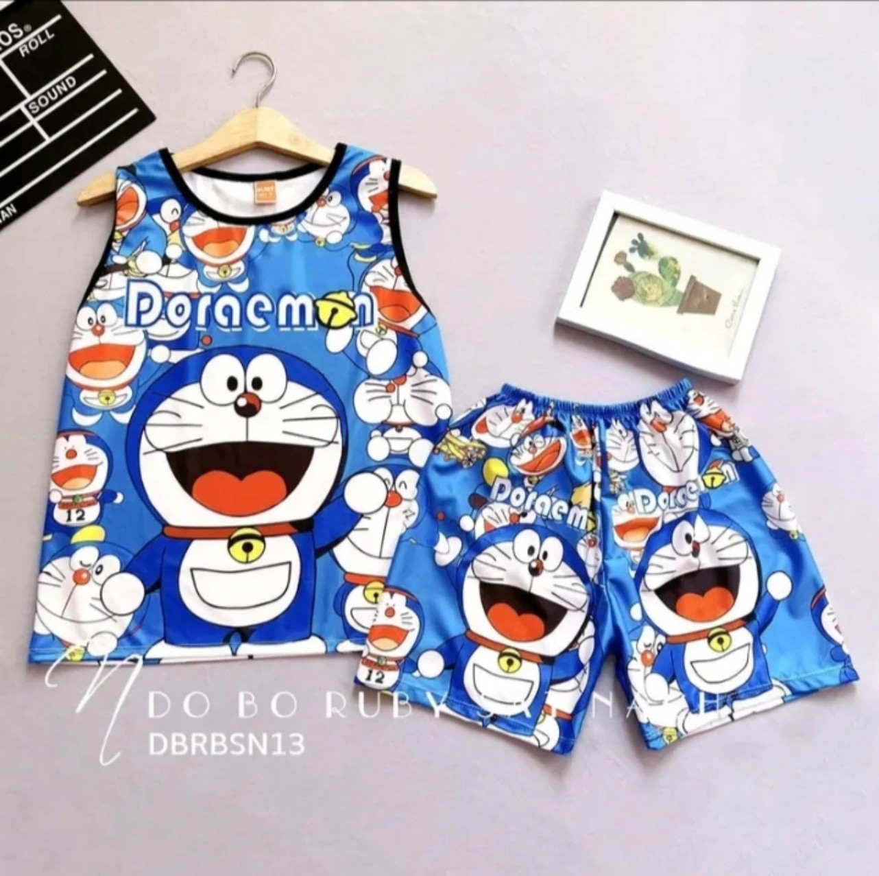 Đồ bộ bé trai in 3D sắc nét mẫu Doraemon sát nách