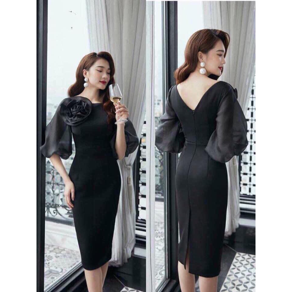 Đầm ôm tay voan kèm bông sang trọng_sukavn