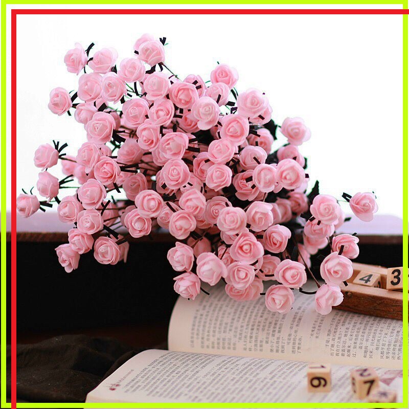 Hoa giả,hoa lụa, hoa trang trí cao cấp - HỒNG MINI 15 BÔNG