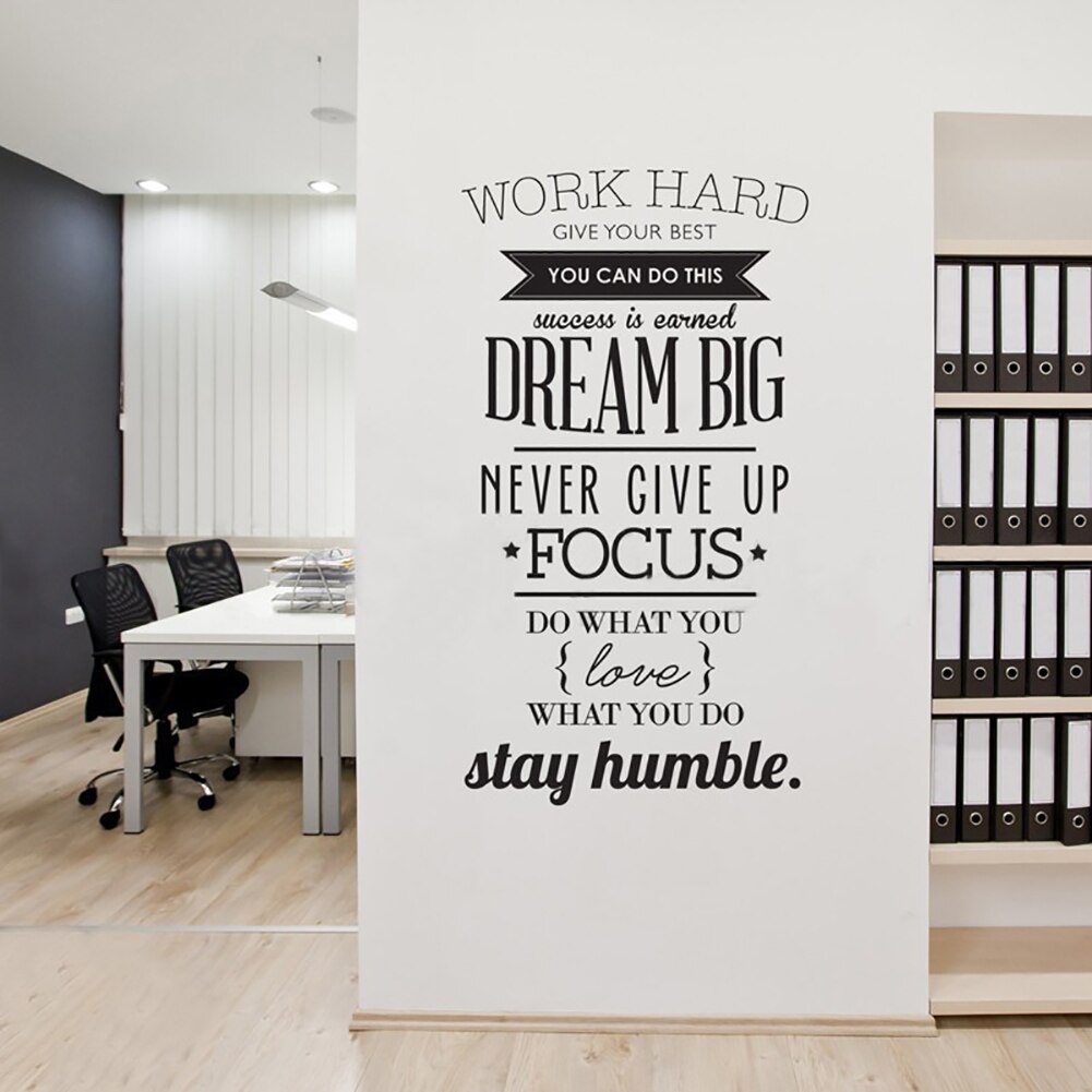 Decal dán tường phòng làm việc - trang trí văn phòng tiếng anh ý nghĩa và tạo động lực WORK HARD, DREAM BIG