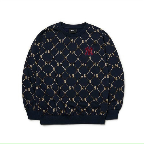 Áo thun nỉ sweater monogram NY MLB tay dài thun da cá