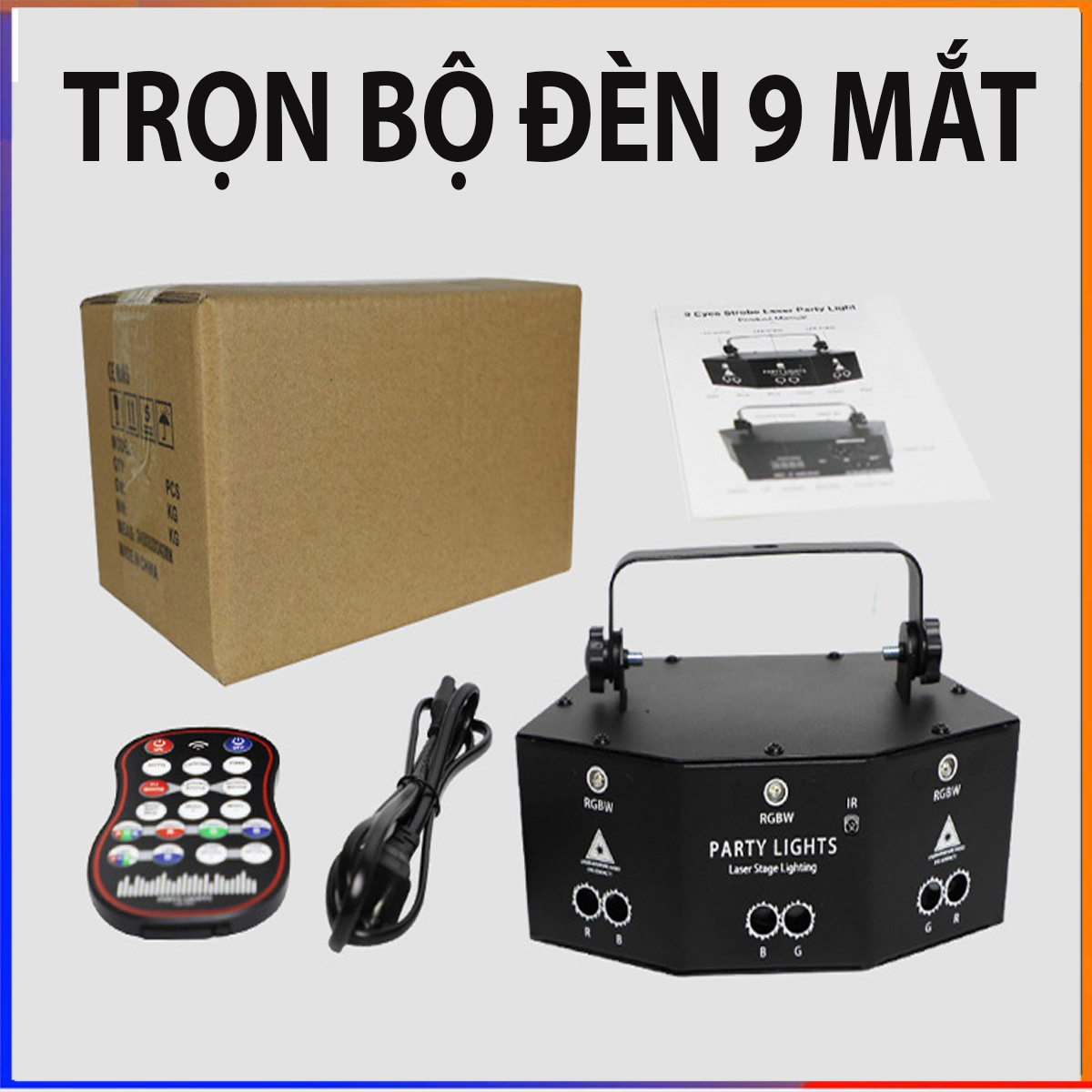 Đèn laser chiếu 9 mắt cảm ứng theo nhạc chiếu vũ trường sân khấu trang trí