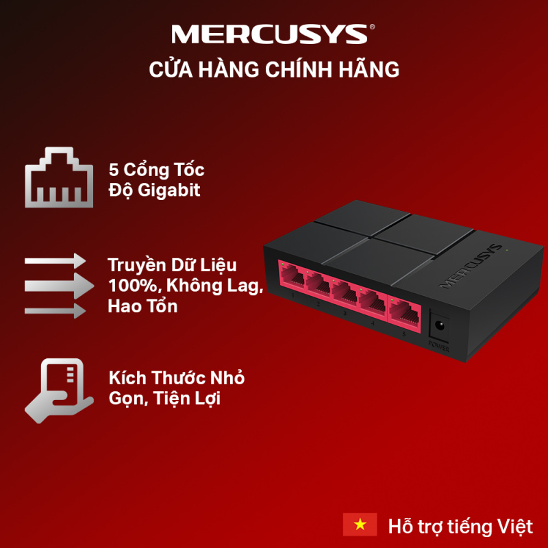 Bảng giá Bộ chia tín hiệu để bàn 5 cổng switch 5 port 10/100/1000 Mbps Mercusys MS105G hãng phân phối chính thức Phong Vũ