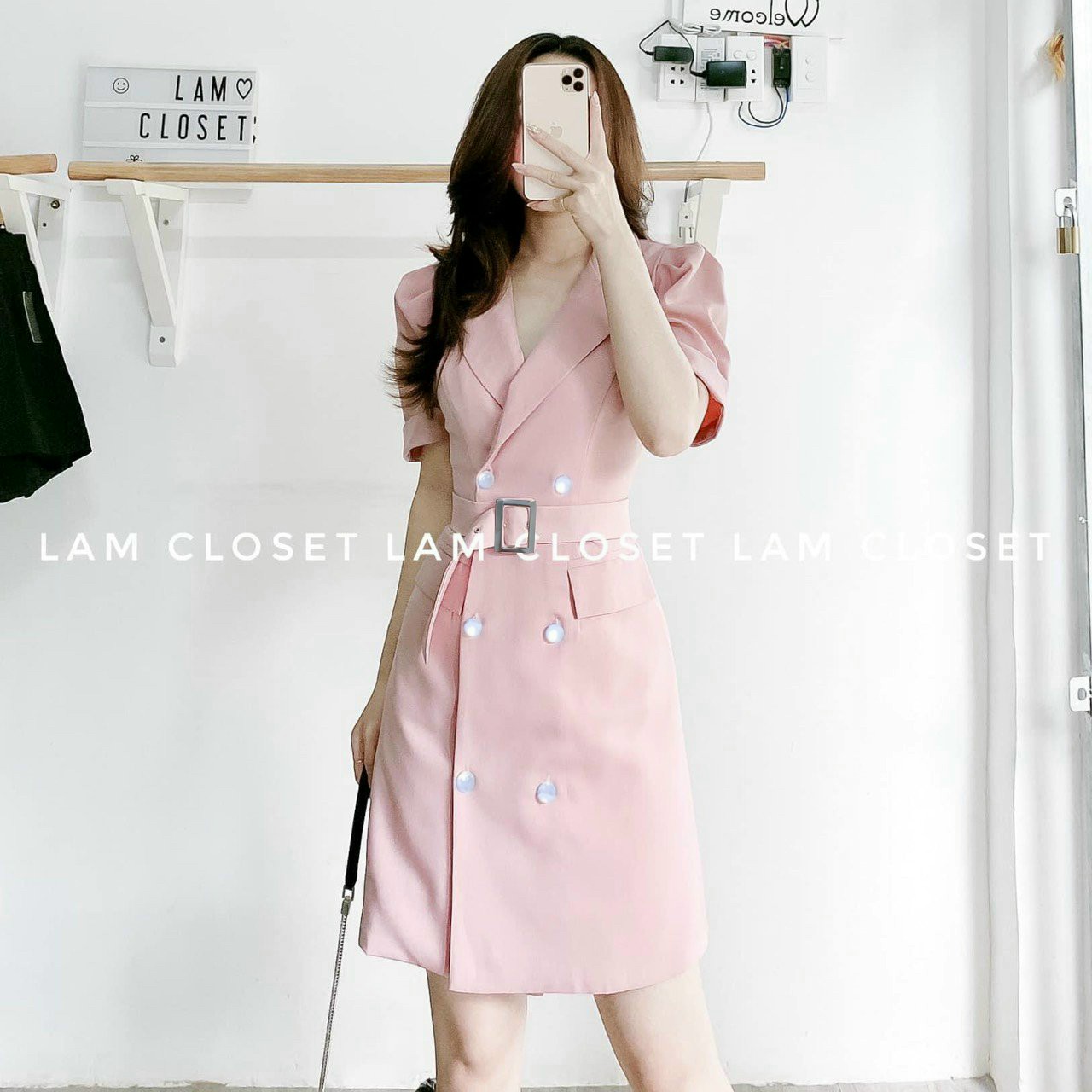 [HCM]Đầm nữ dạng cổ vest đính nút kèm khoen