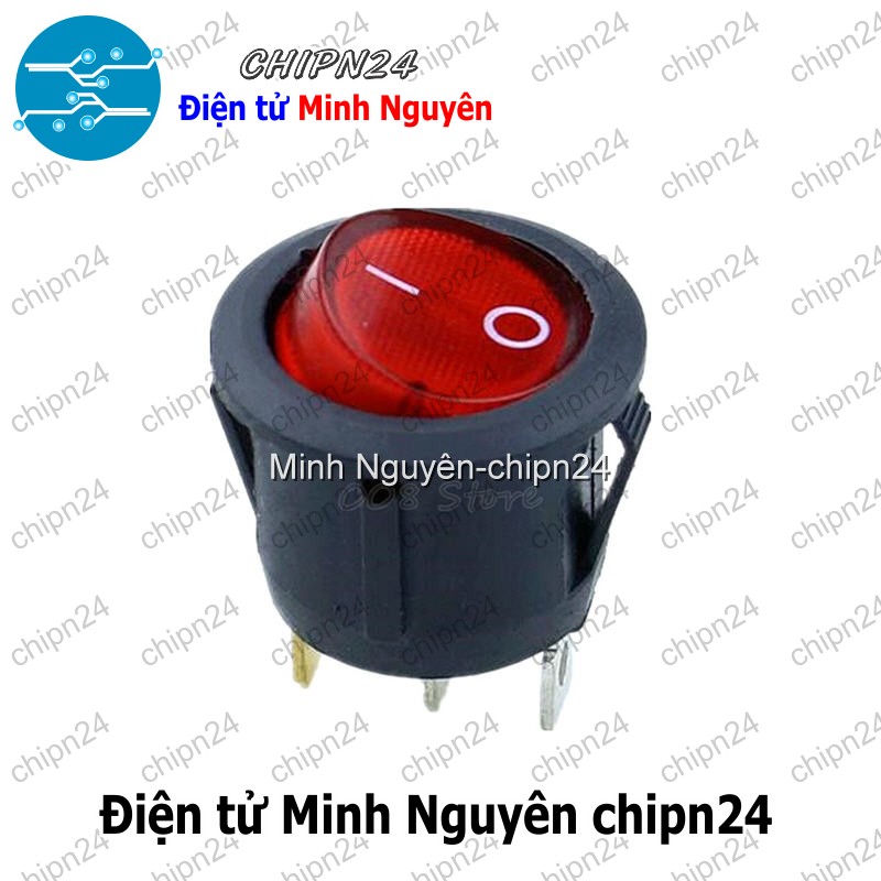 [2 cái] (F98.4) Công tắc Tròn 20MM Có Đèn Đỏ 3 chân 2 vị trí (6A 250VAC KCD1-105) (CTTCD3C) - HH004146