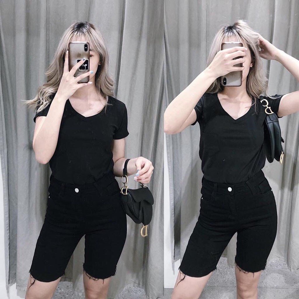 Quần Jean ngố lửng nử 2 màu Đen va trắng _ Quần ngố nữ