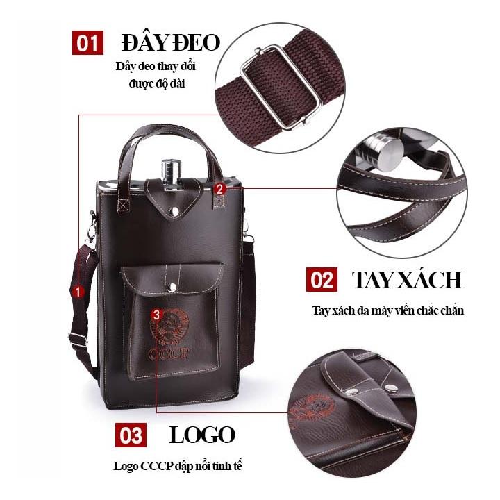 Bình đựng rượu nước inox cccp kèm bao da 5 Lít