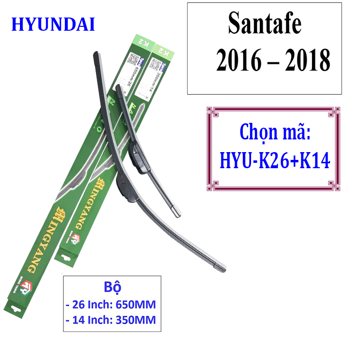Bộ 2 thanh gạt nước mưa ô tô Nano mềm cao cấp dành cho hãng xe Hyundai: Getz-Accent-Avente-Elantra-i10-i20-i30-santafe-Sonata-Tucson-Starex-Verna