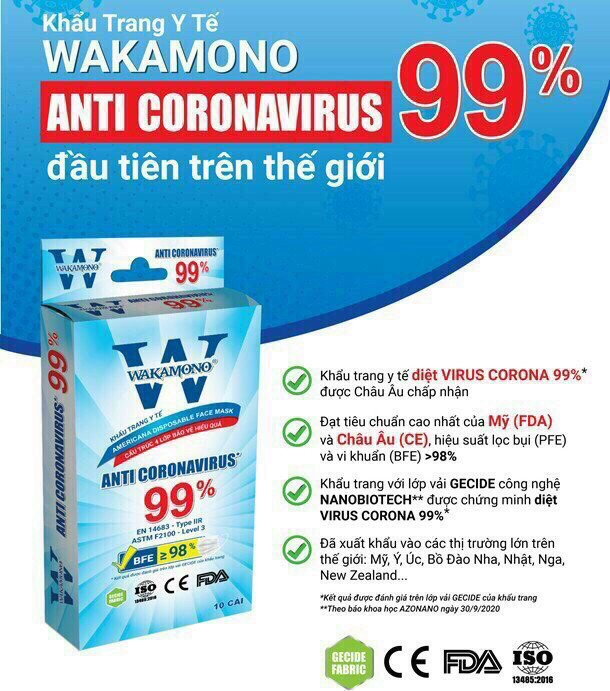 Khẩu trang y tế 4 lớp wakamono - diệt 99% virus corona