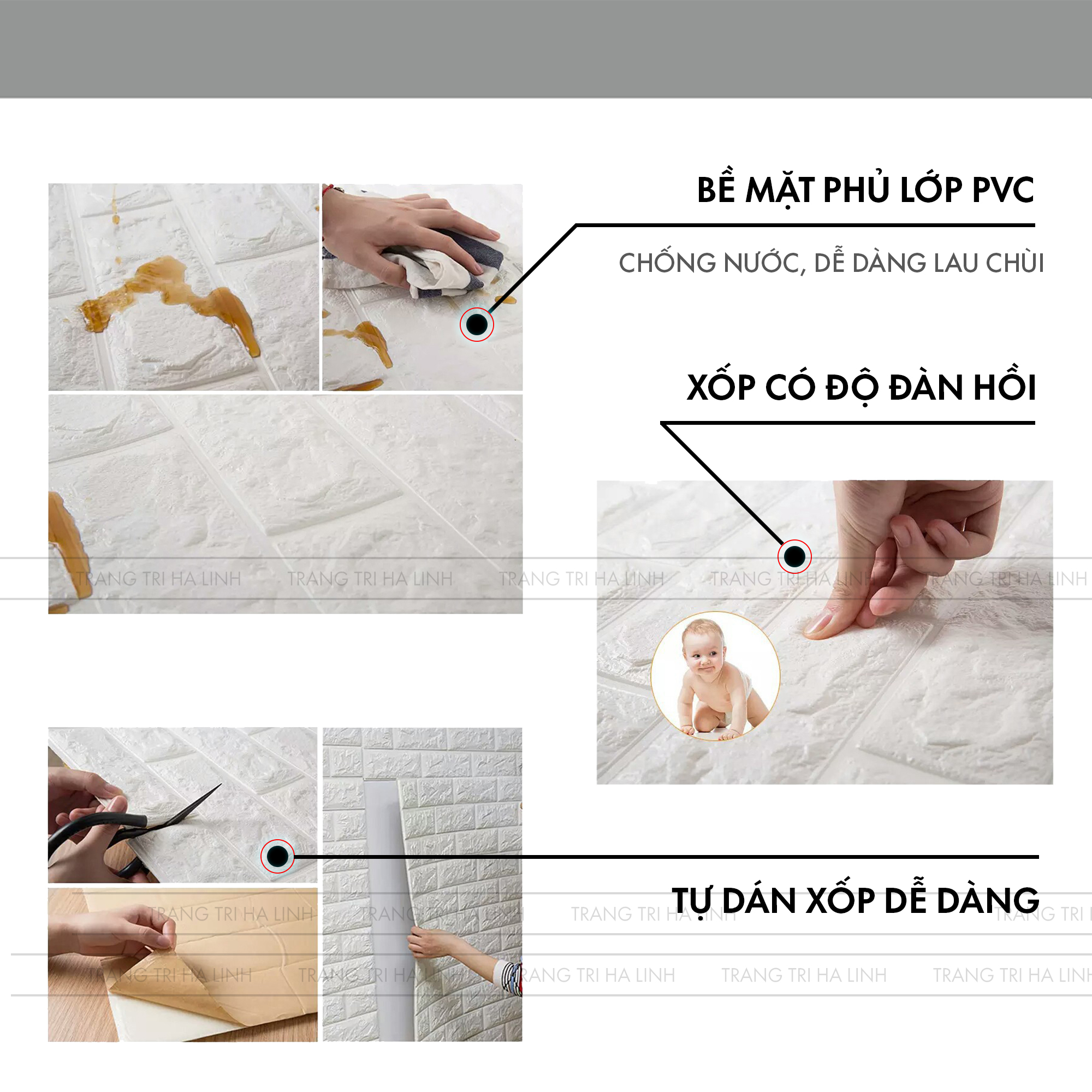 Tấm xốp dán tường giả gạch 3d nhiều màu dày 3.5mm giá rẻ - Trang Trí Hà Linh