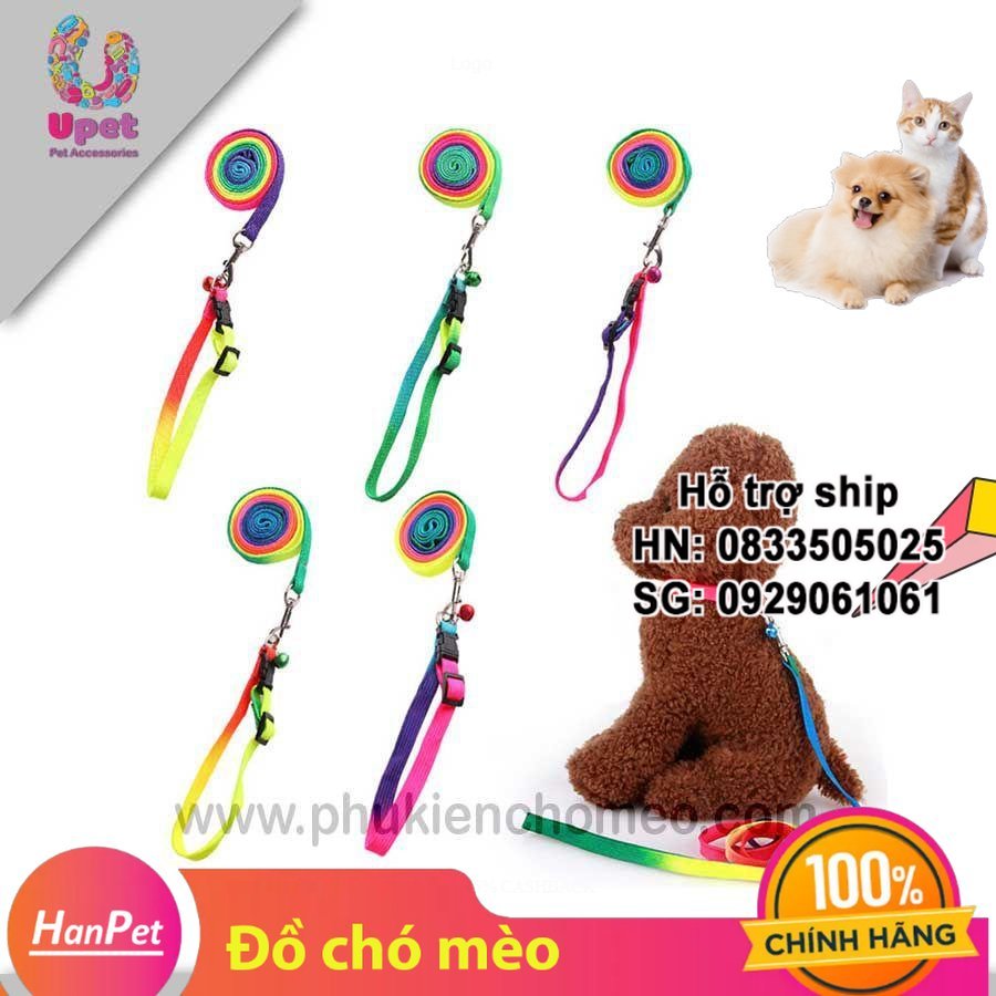 Hanpet - Dây dắt chó- Dây dắt 7 sắc kèm vòng cổ 1.0
