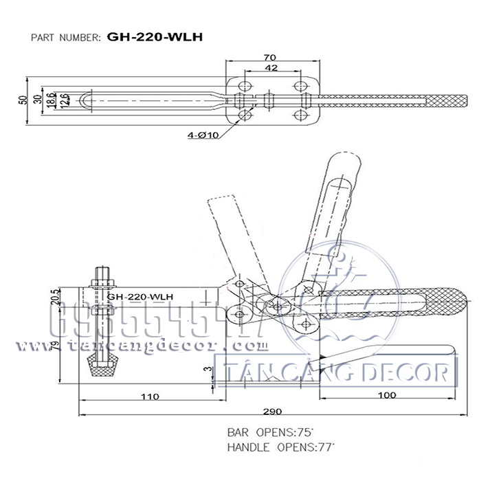 Sập mỏ cò dạng thẳng loại 25cm