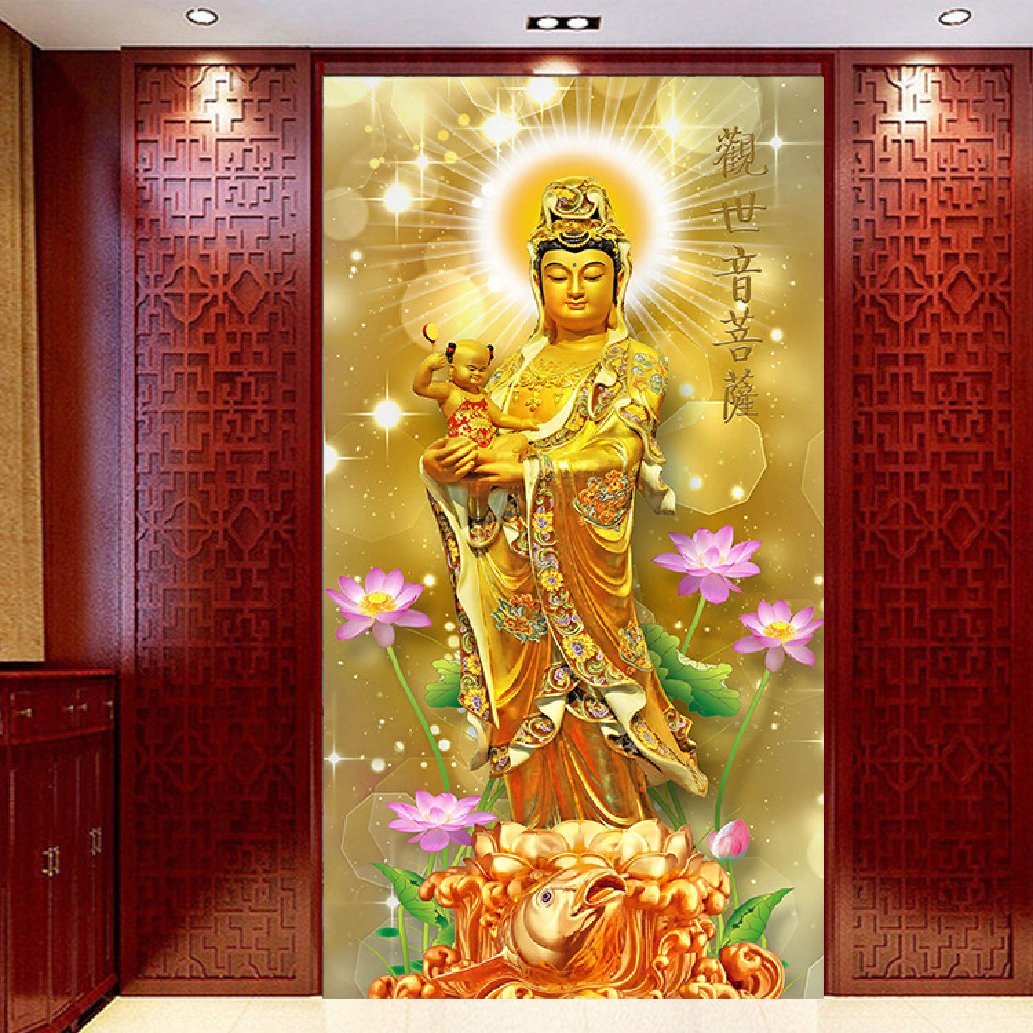 Tranh gắn đá đính full toàn bộ Quan Âm Bồ Tát