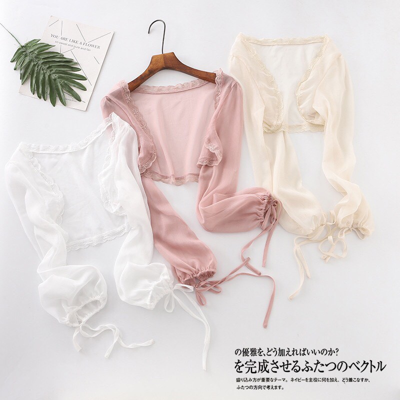Áo Khoác Voan Dáng Lửng Viền Ren Xinh Tươi - Mixasale