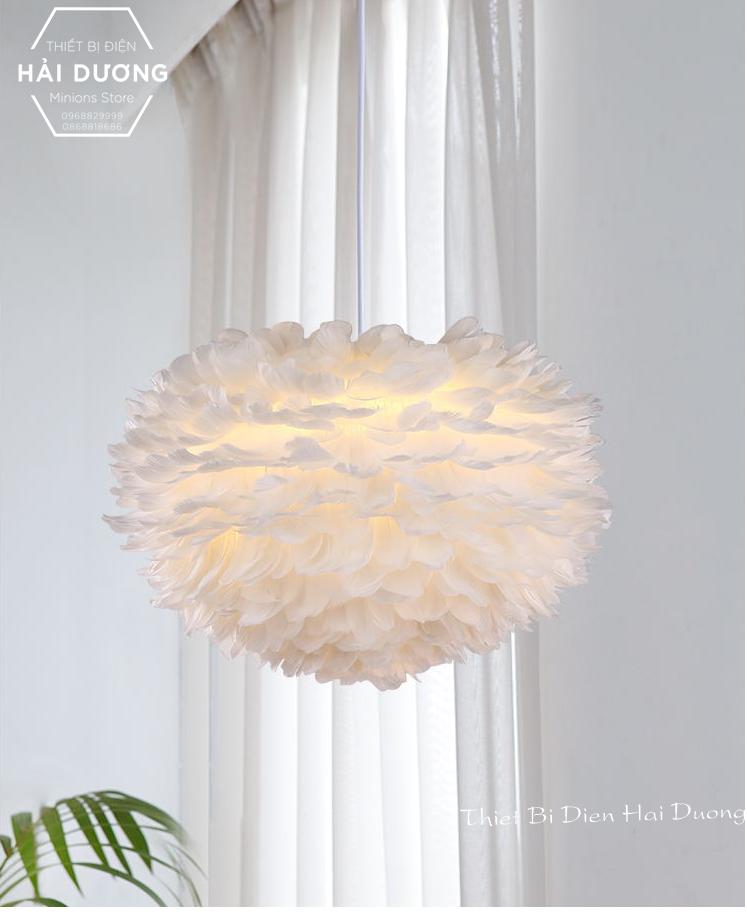 Đèn Chùm Mây lông Vũ Bắc ÂU Decor Lighting TN329 ( Loại Cỡ Vừa 45cm) - 3 Chế Độ Ánh Sáng - Sử Dụng 3 Đui - Tặng kèm 3 Bóng