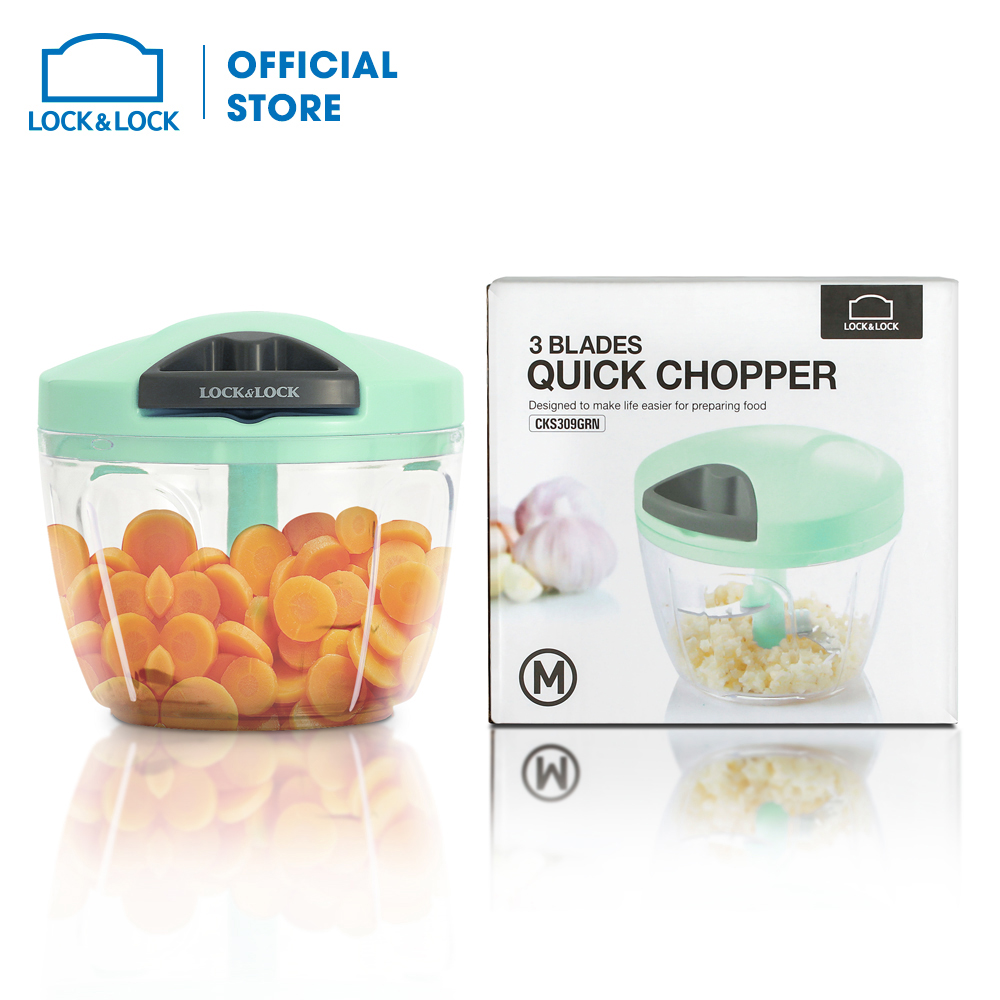 [Duy nhất 23.8 - Mua ngay] Dụng cụ băm rau củ/tỏi ớt bằng tay Lock&Lock CKS309GRN - Size M 650ml - Màu Xanh - 3 lưỡi dao thép không gỉ - Giới hạn 5 sản phẩm/khách hàng
