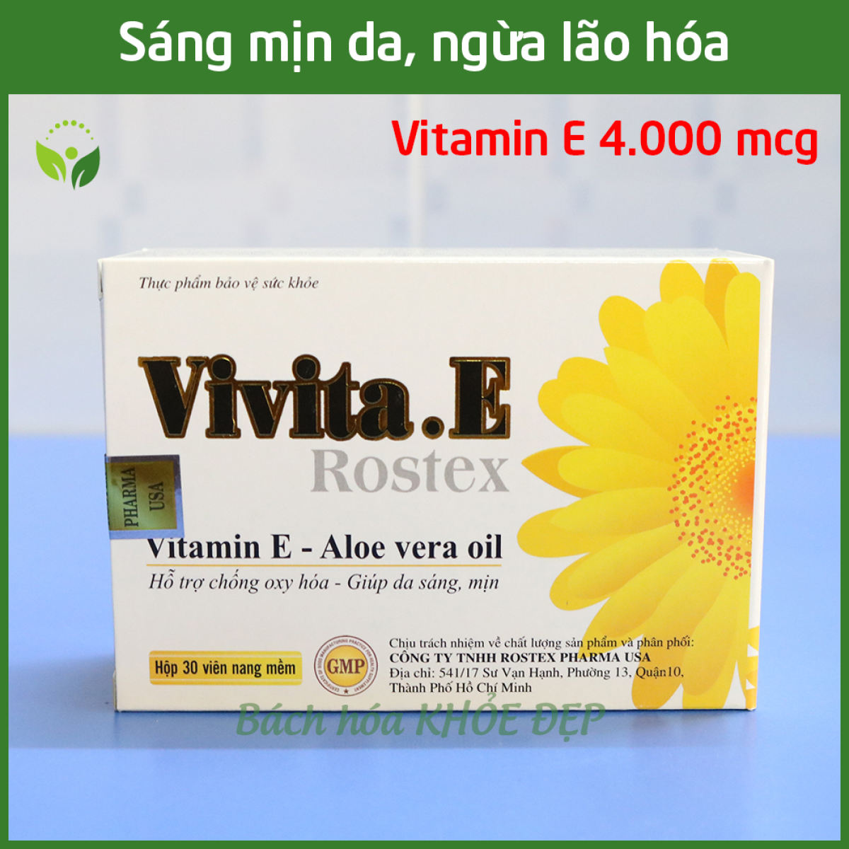 [HCM]Viên uống đẹp da Vitamin E 4000mcg Omega 3 và tinh dầu lô hội làm đẹp da chống lão hóa ngừa nếp nhăn - Hộp 30 viên dùng 1 tháng