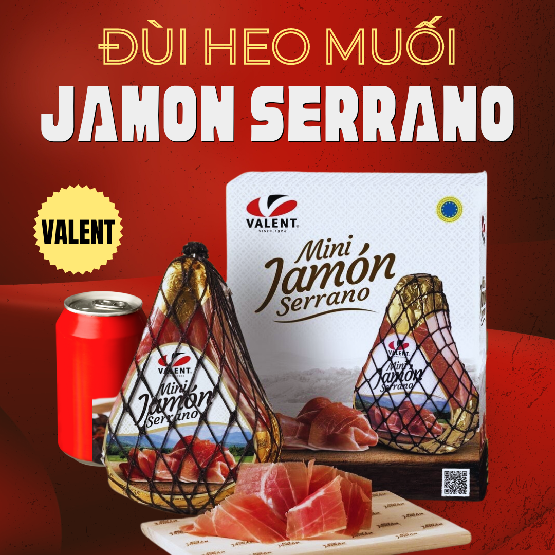 Đùi heo muối Jamon Serrano Mini Valent nhập khẩu chính hãng Tây Ban Nha 1kg