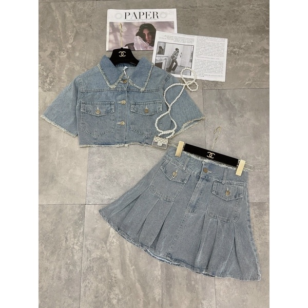 Set Bò Croptop Mix Chân Váy Xếp ly NGắn