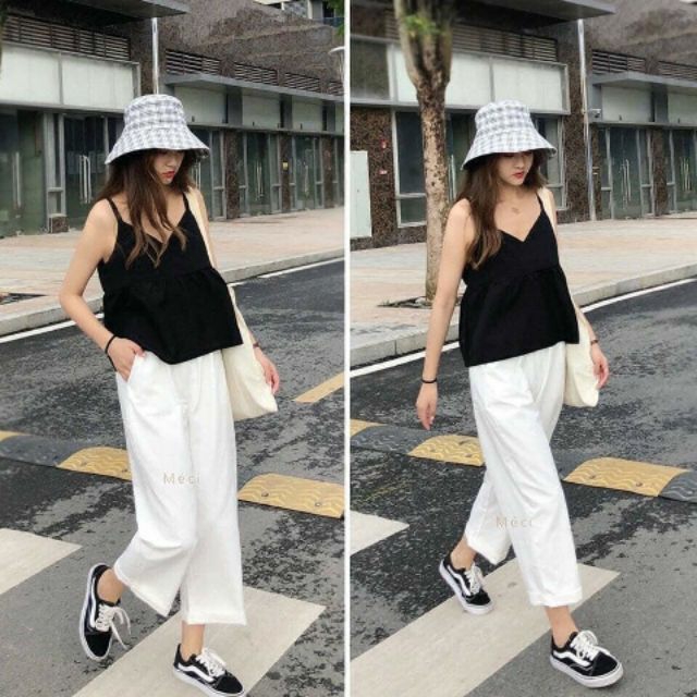 Quần culottes lửng khóa thật