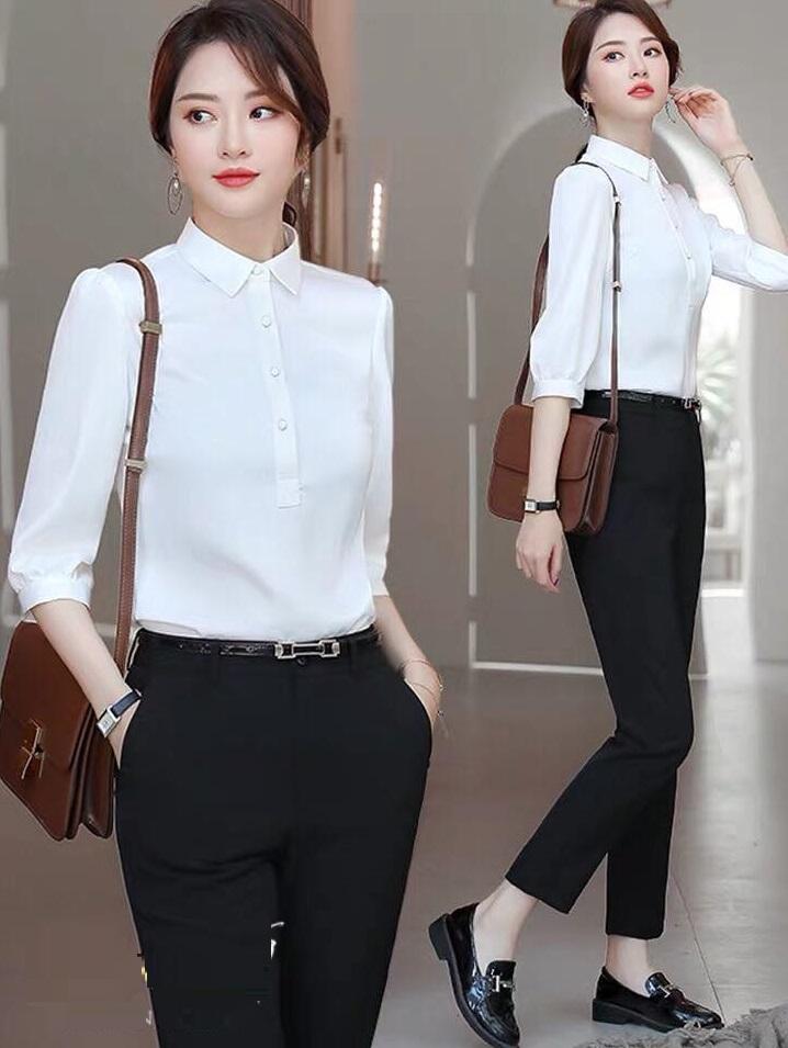 Áo Sơ Mi Nữ Công Sở Tay Lỡ Cài Nút Ngực