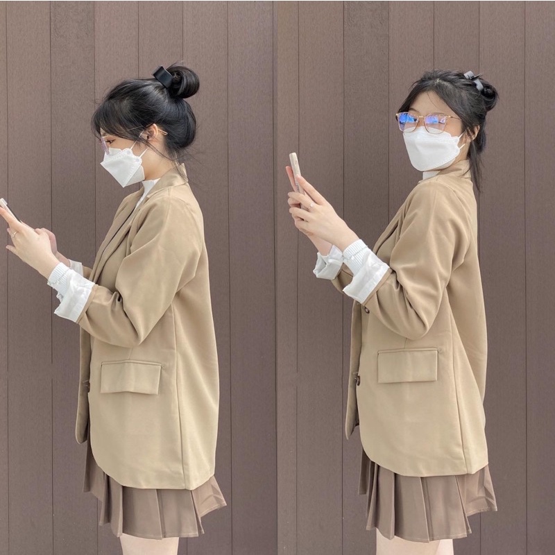 (Oldschoolcloth)ÁO BLAZER NÂU TÂY HÀN QUỐC 2 LỚP (ảnh thật/sẵn/video)
