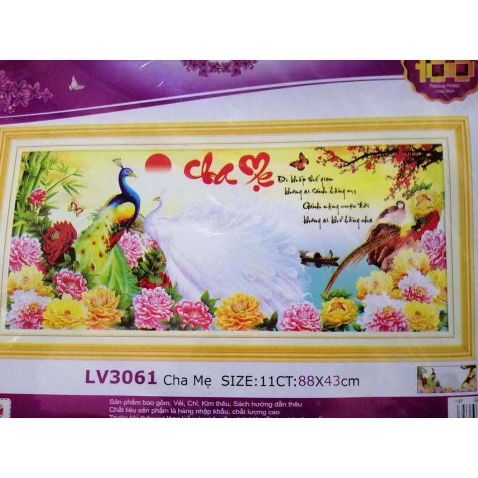 Tranh thêu chữ thập 3D Cha Mẹ (88x43cm)