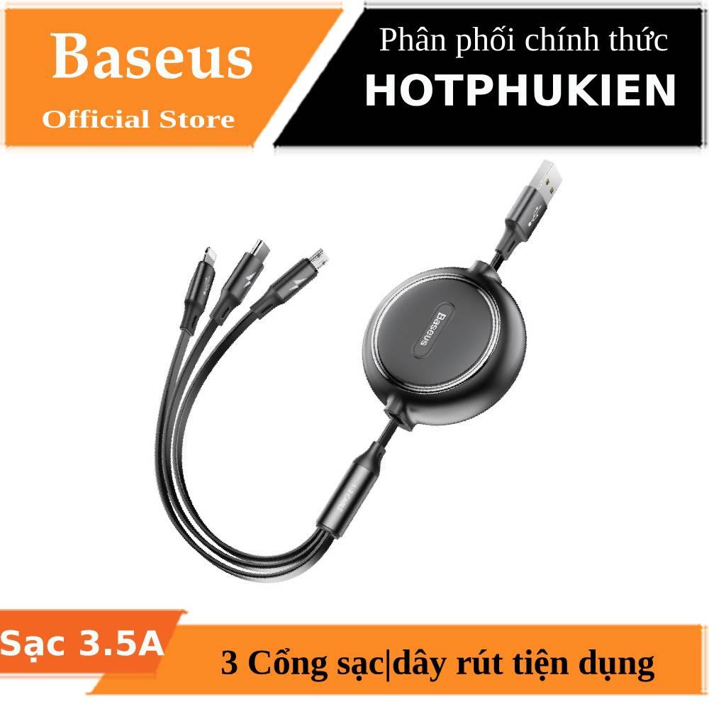 [HCM]Dây cáp sạc nhanh dây rút 3 in 1 Lightning / Type-C / Micro USB hiệu Baseus G-Loop thế hệ II (sạc nhanh 3.5A sạc cùng lúc 3 thiết bị dây cáp thu gọn chip sạc thông minh)  (Bảo hành 03 tháng 1 đổi 1) - Phân phối bởi Hotpukien