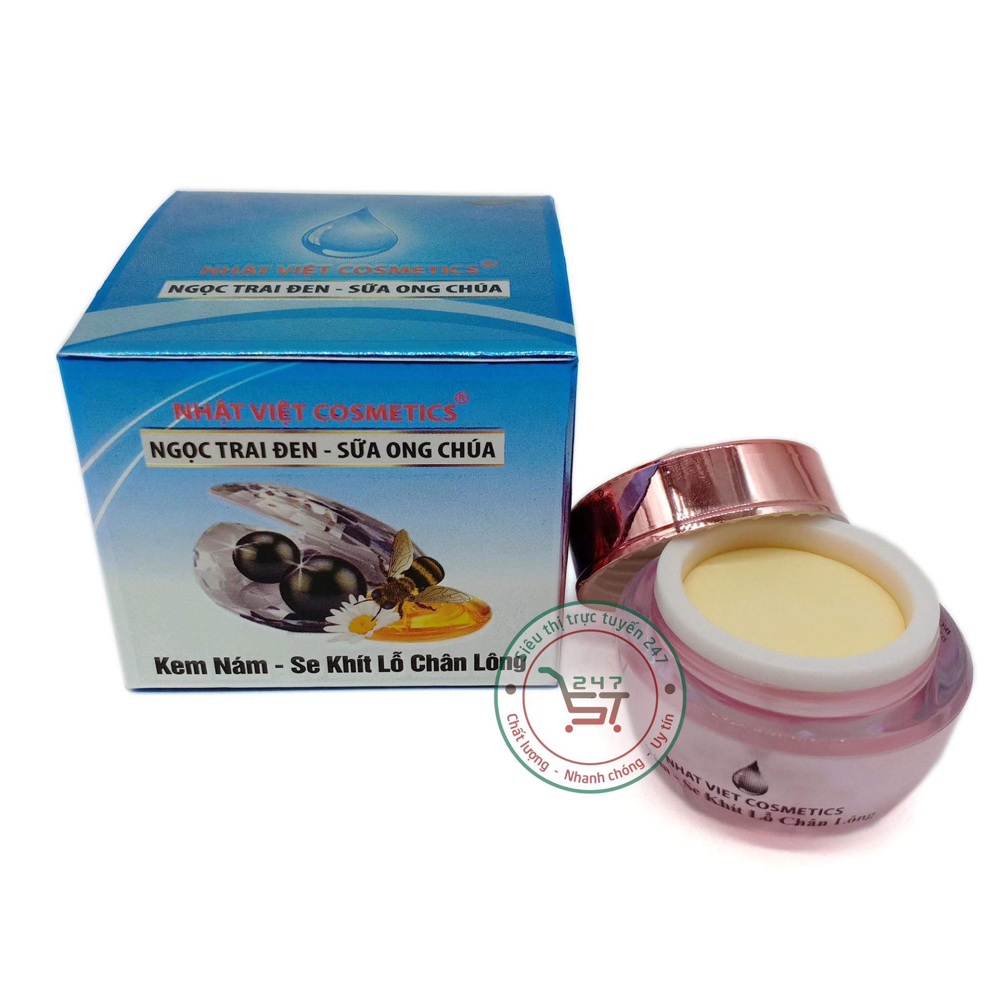 Kem Nám Tàn nhang Giảm nhờn Giữ ẩm Se khít lỗ chân lông Ngọc Trai Đen Sữa ong chúa Nhật Việt V8 12g (Xanh Xám)