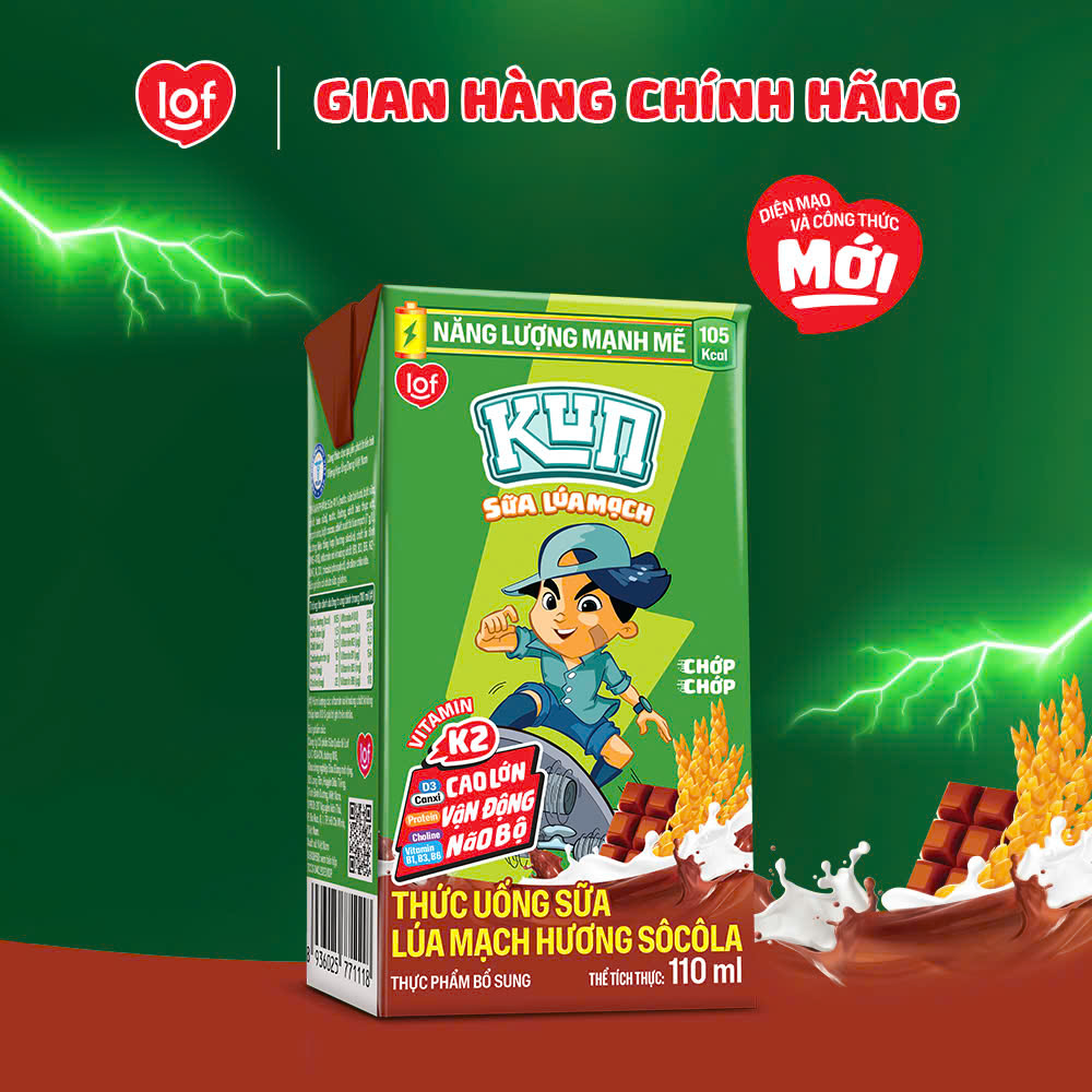 Sữa lúa mạch KUN vị socola thùng 48 hộp x 110ml