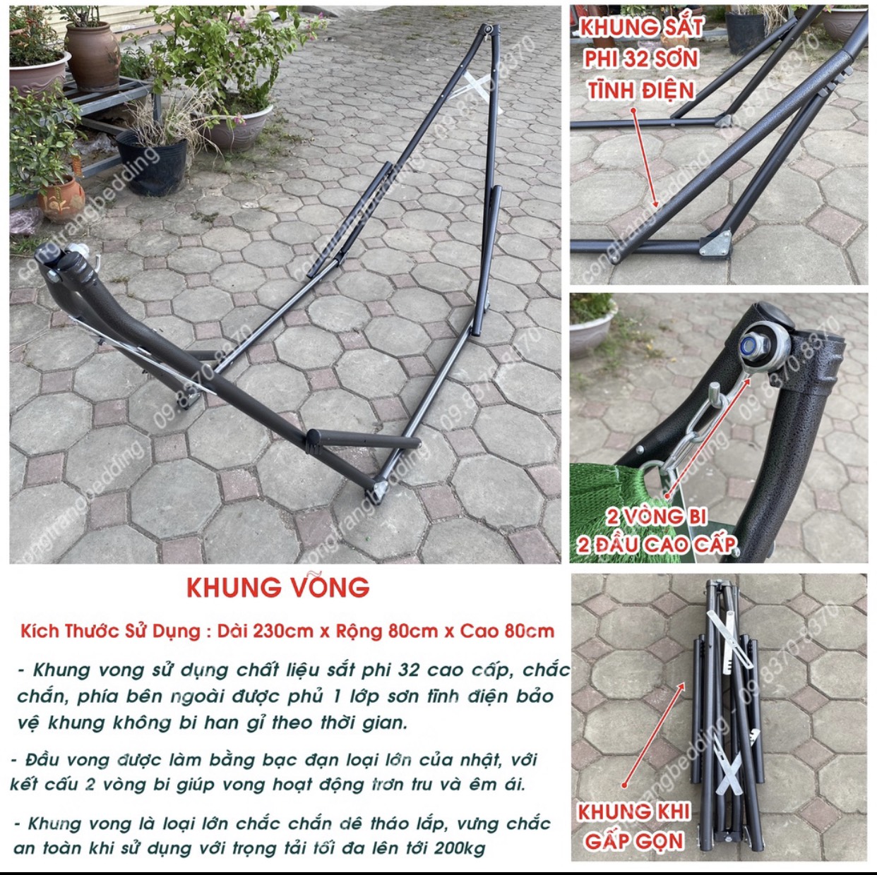 A19 VÕNG XẾP KHUNG VUÔNG INOX SIZE đại
