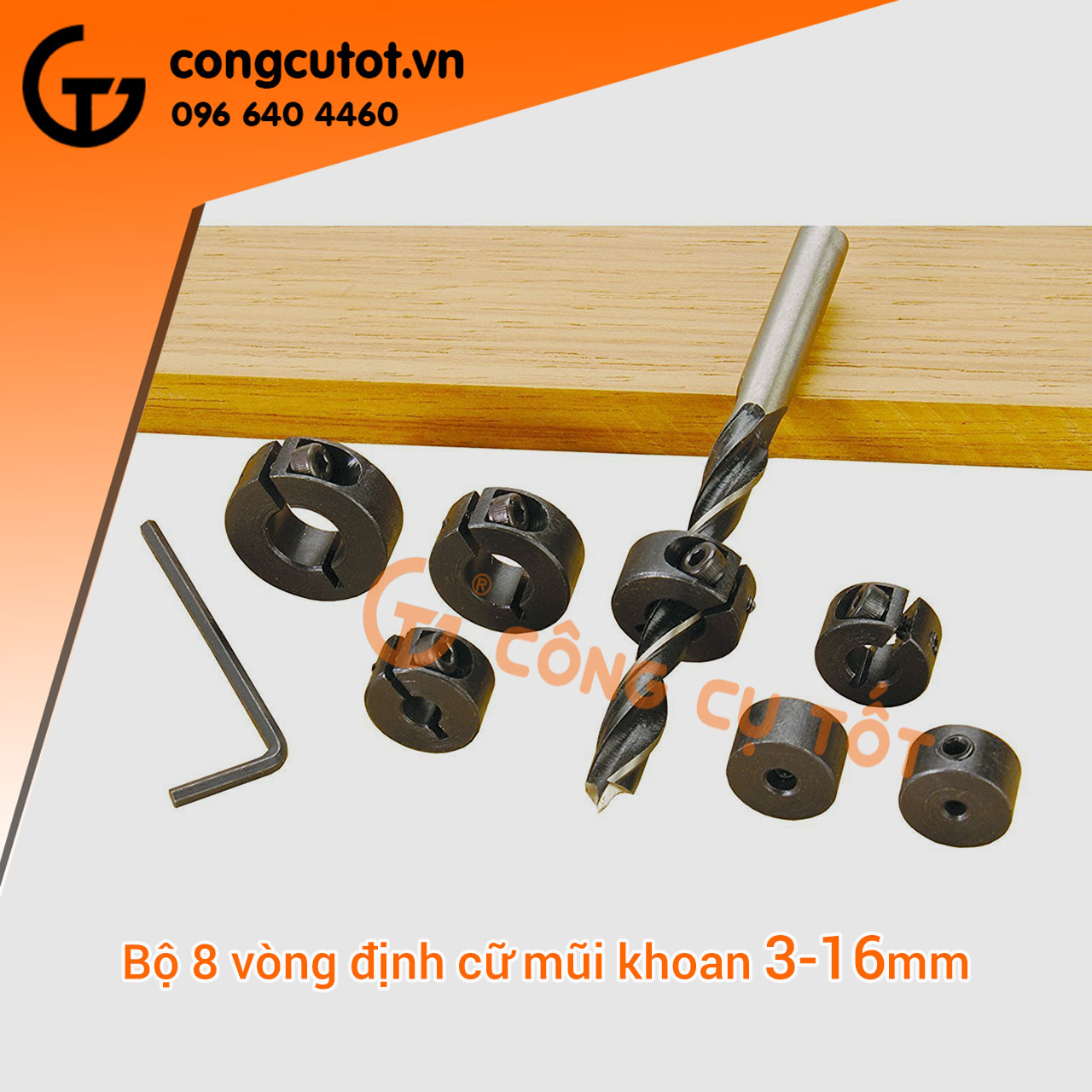 Vòng định cữ khoan bộ 8 chiếc 3-16mm thép gió