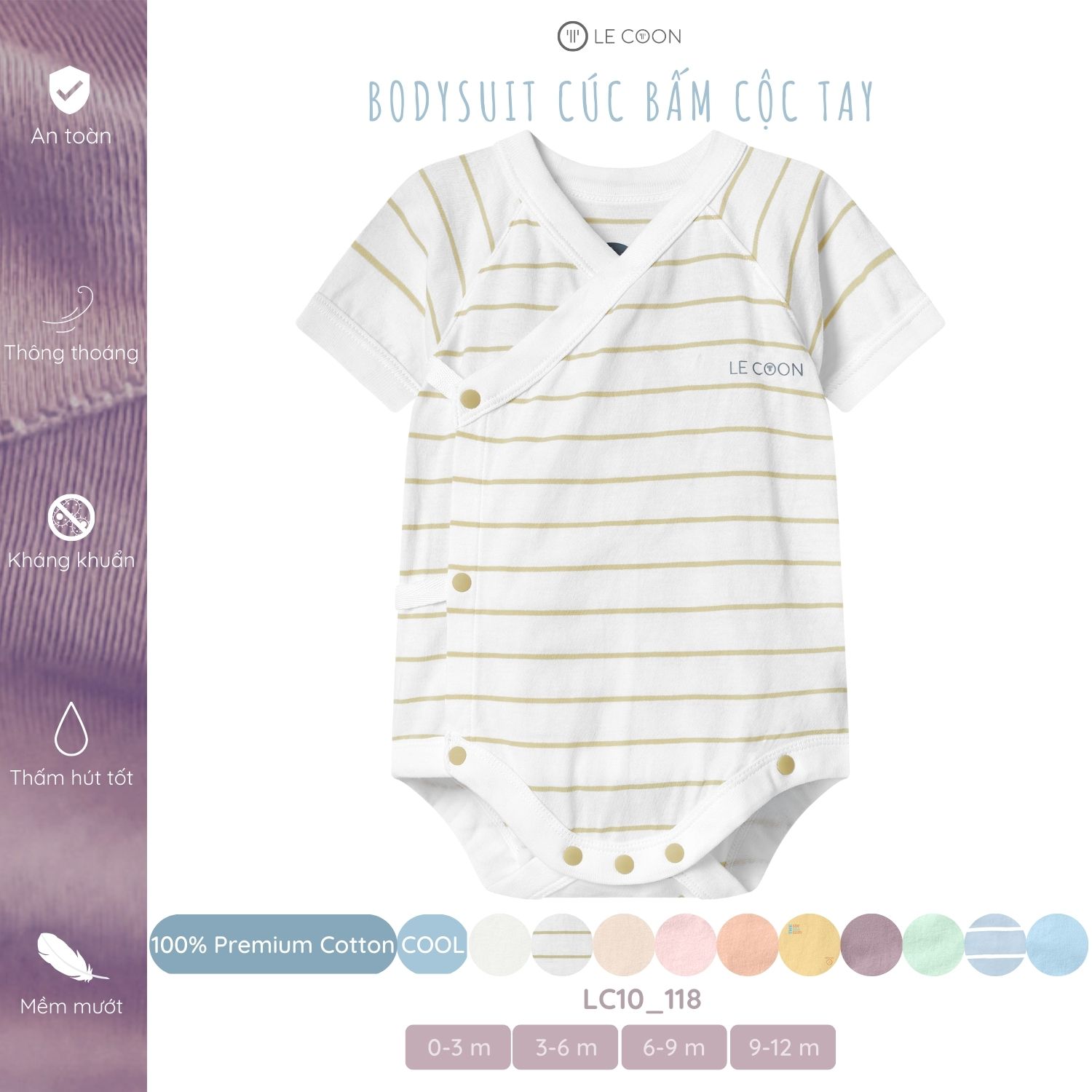 LE COON | BODYSUIT CÚC BẤM CỘC TAY | COOL | 0 - 12 tháng