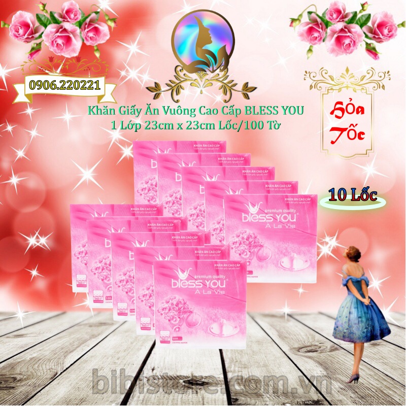 Có mã qr - khăn ăn vuông nhỏ 12cm x12cm bless you bịch 100 tờ