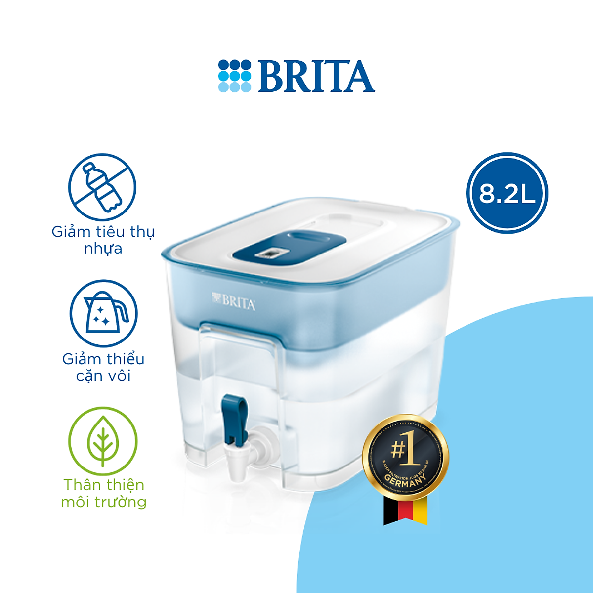 Xả Kho - Bình Lọc Nước BRITA Flow Basic Blue - 8.2L (Kèm Maxtra Plus)