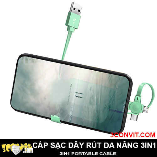 Cáp Sạc USB 3in1 Rút Gọn Đa Năng