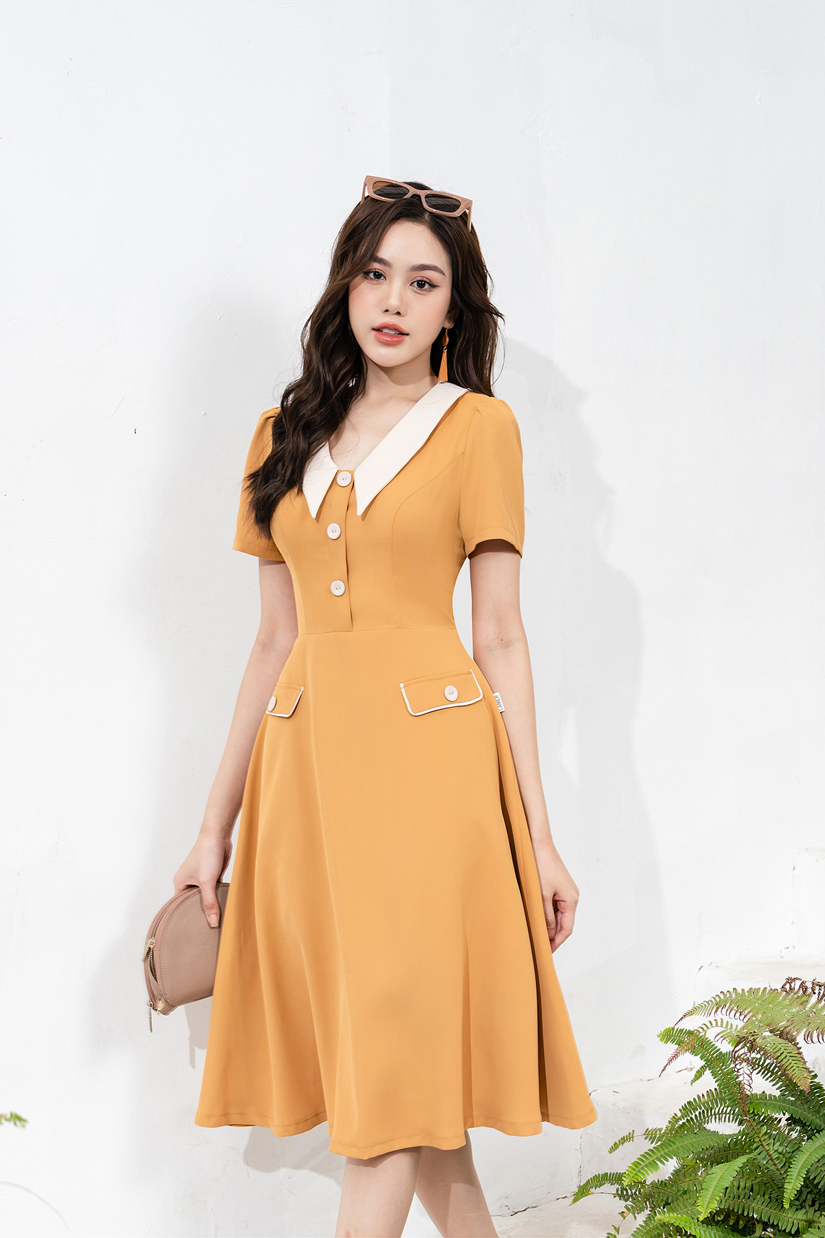 Đầm Cổ Phối Lamer Nắp Túi L63R23Q007