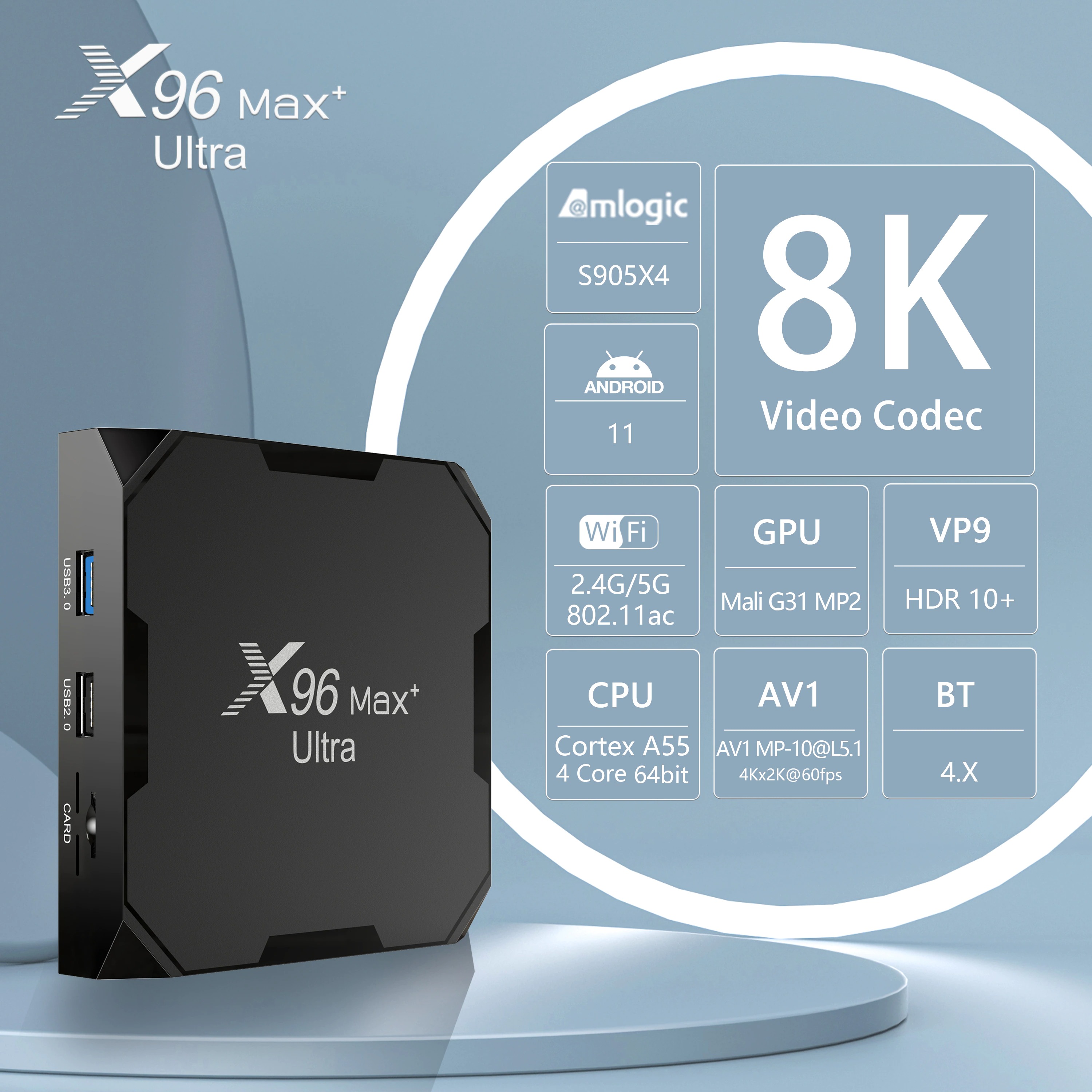 X96 Max plus ultra Android 11 điều khiển giọng nói tiếng việt kiêm bàn phím đèn nền S905X4 Ram 4G Rom 32G Wifi Kép Có Bluetooth Cài Sẵn Ứng Dụng Xem Phim Hd Và Truyền Hình Cáp