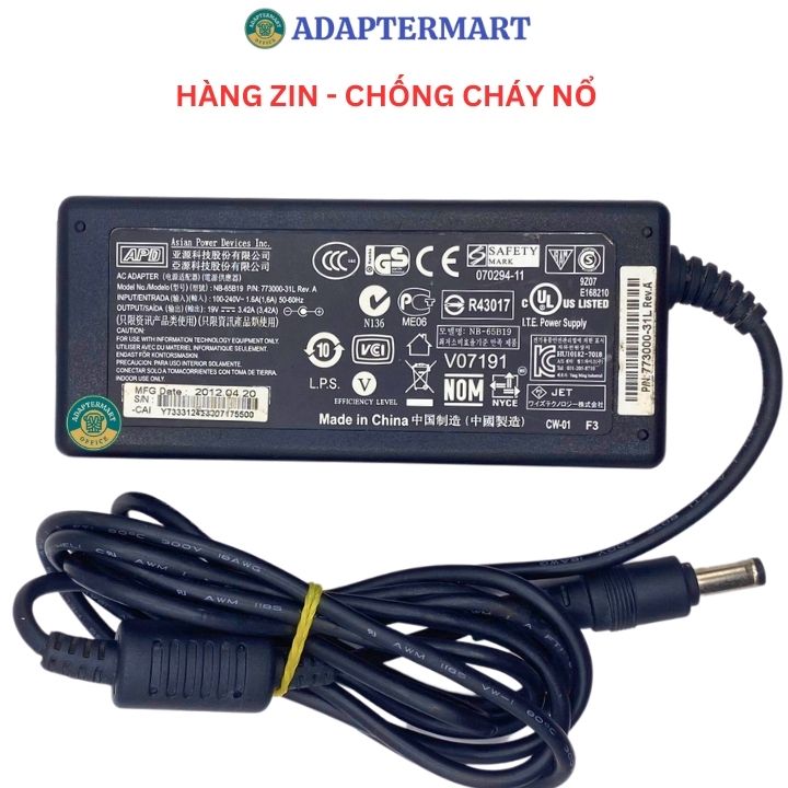 Adapter nguồn máy tính pc mini intel nuc kit 19v 3.42a 65w