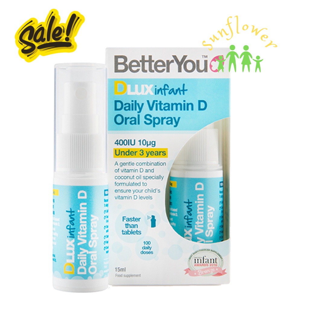 BetterYou Dlux Infant vitamin D dạng xịt Daily Oral Spray 400IU 15ml của Anh cho bé từ sơ sinh đến 3 tuổi