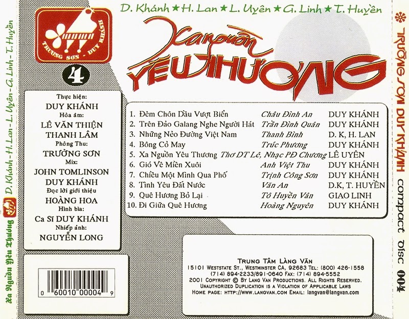 [MDX] ĐĨA CD DUY KHÁNH XA NGUỒN YÊU THƯƠNG (TRƯỜNG SƠN DUY KHÁNH CD004)