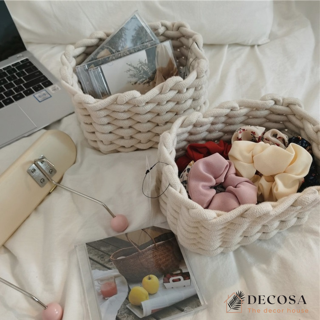 Giỏ đựng đồ đan sợi cotton trang trí nhà cửa