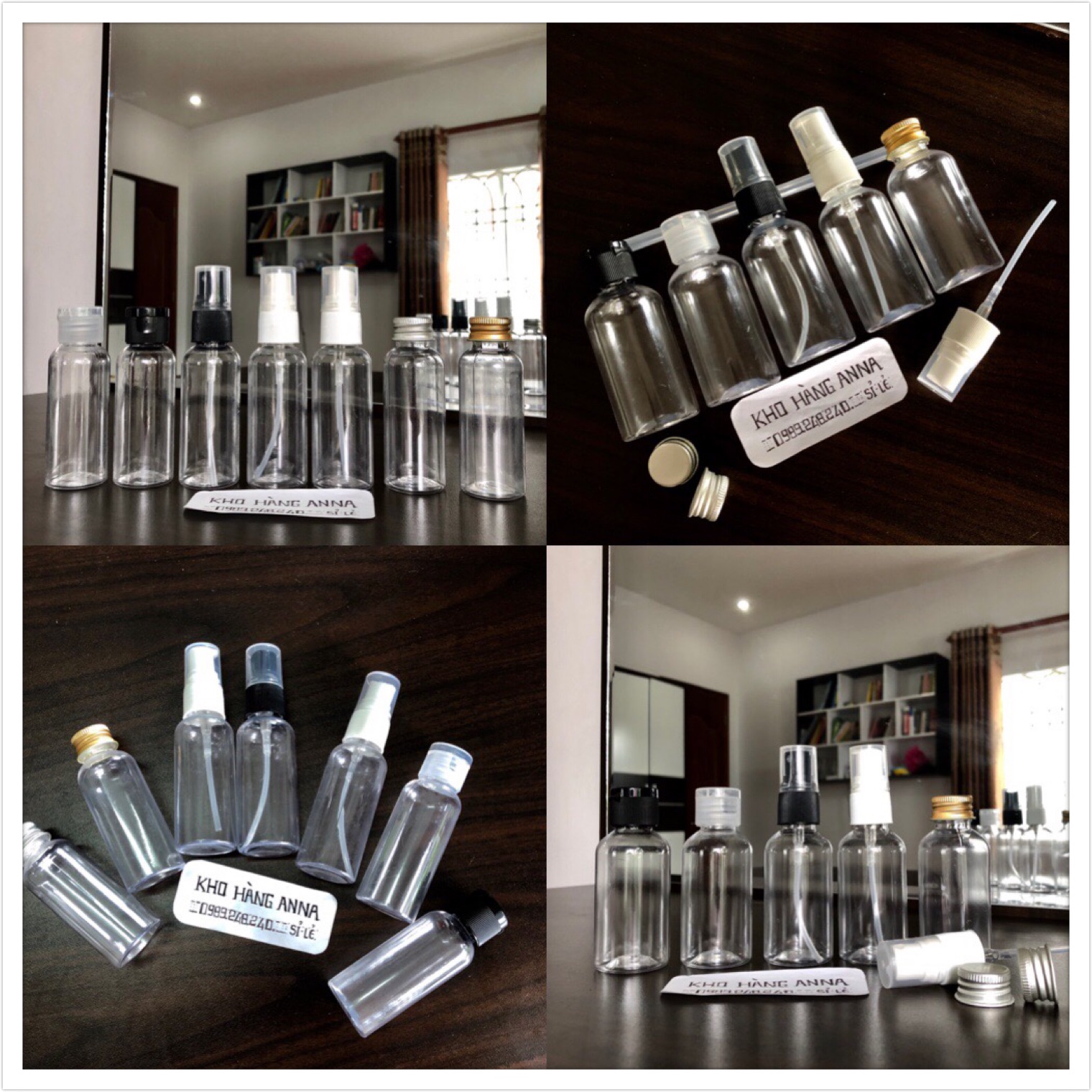 [ Chai 50ml Trong suốt ] 5 chai nhựa 50ml chiết mỹ phẩm - Combo 5 chai pet xịt giọt/ xịt sương / nắp bật / nắp nhôm - Chai nhựa nhỏ xinh đựng nước rữa , chiết nước hoa