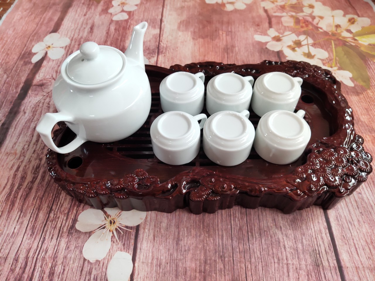 Bộ 6 chén/tách sứ siêu trắng dáng vuông Bát Tràng